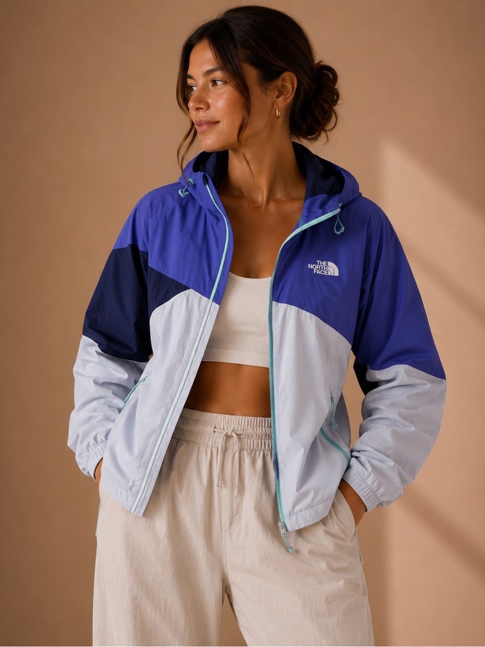 The North Face Women's Insulated Hooded Ski Jacket Purple White Blue L